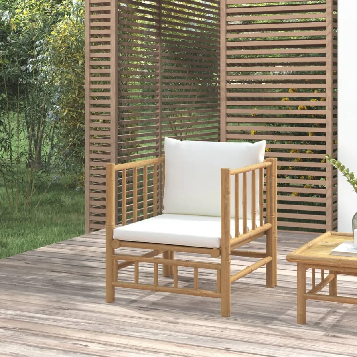 Canapé de jardin vidaXL Bambou 2 personnes Coussin cassé 74x70x60 cm