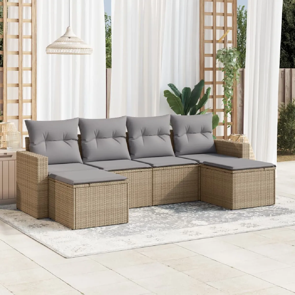 vidaXL Salon de jardin - Résine tressée - Beige - 6 pcs
