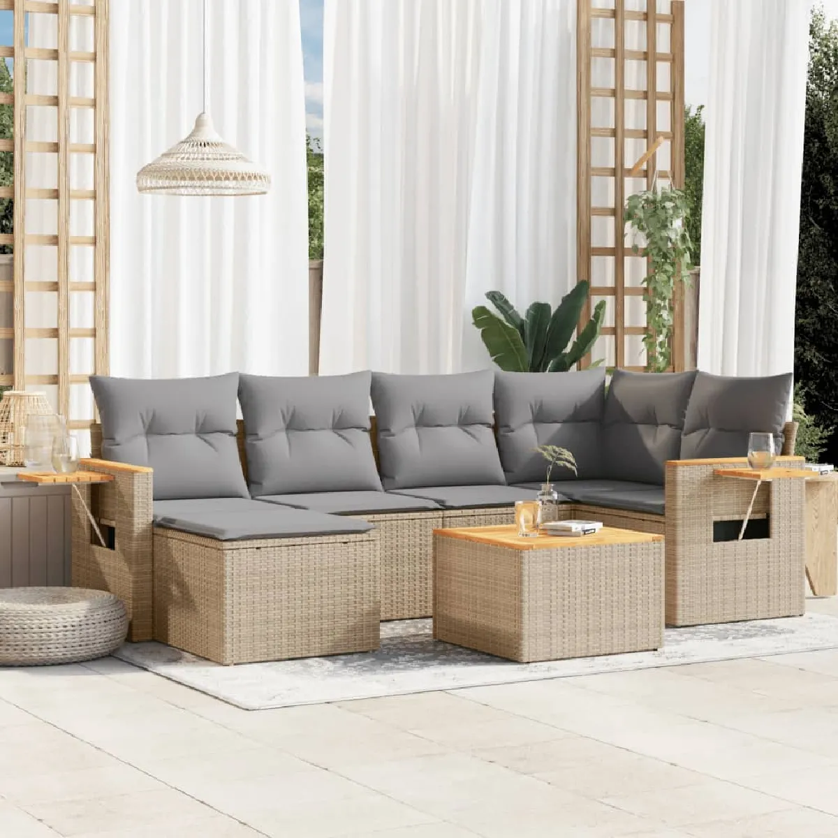 vidaXL Salon de jardin 7pcs résine tressée - vue 3