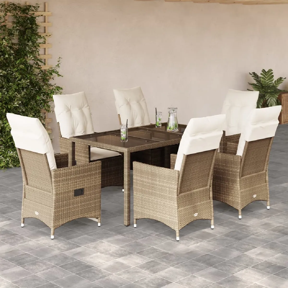 vidaXL Ensemble à manger jardin 7 pcs Poly rotin - vue 6