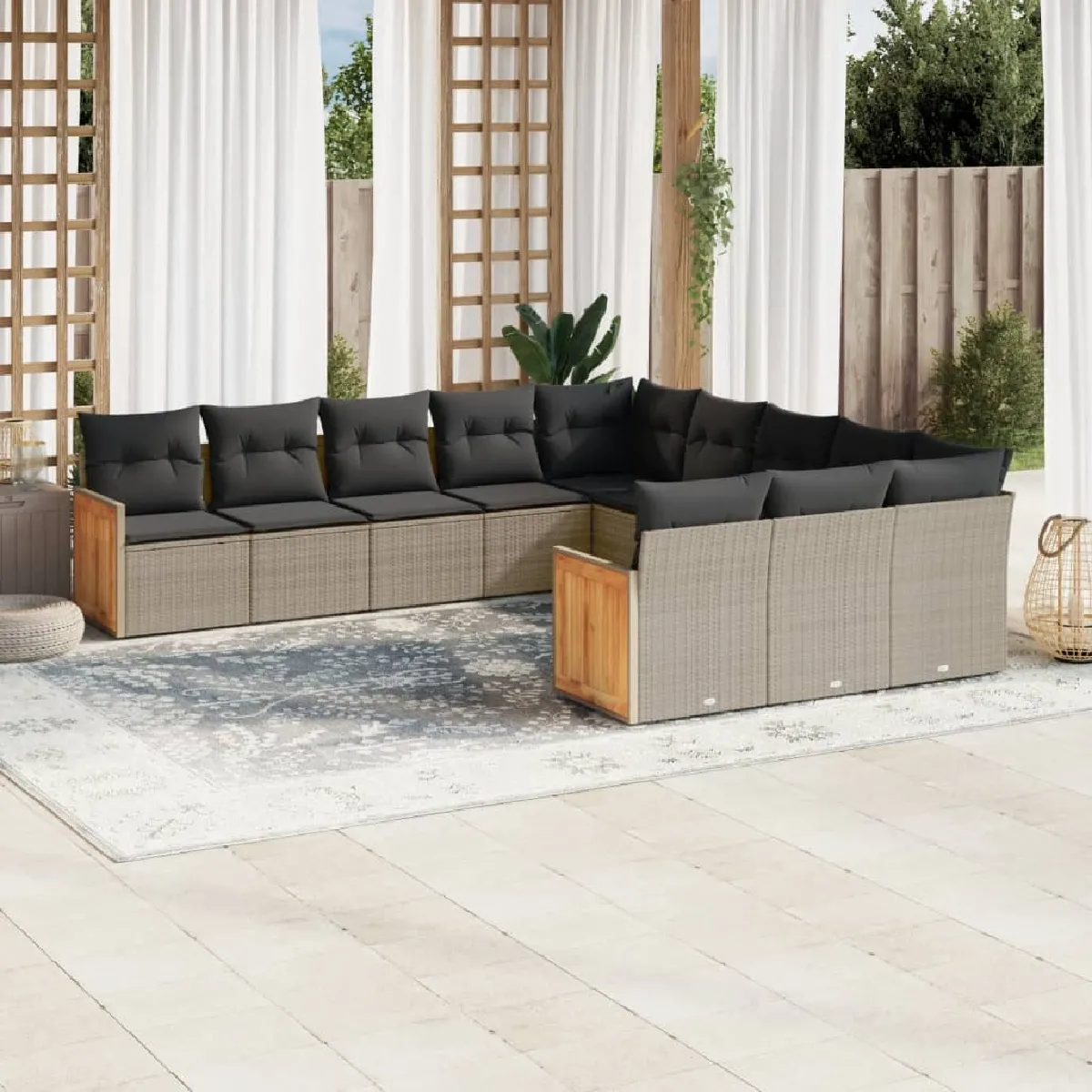 vidaXL Salon de jardin 11 pcs avec coussins gris