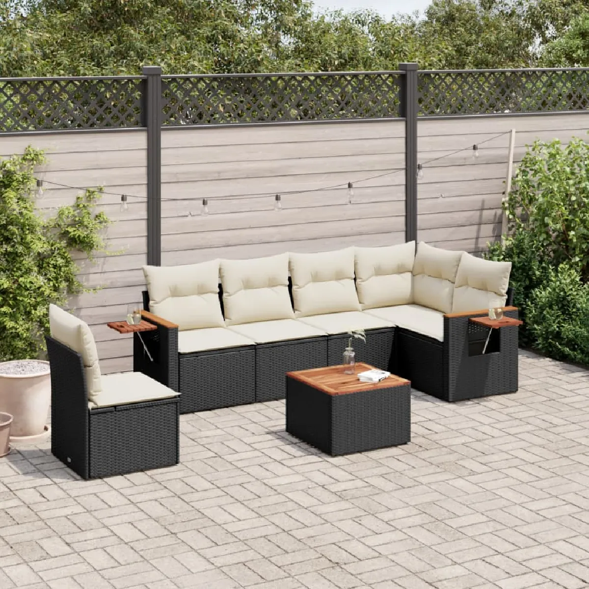 Salon de jardin 7 pcs résine tressée avec coussins - vue 3