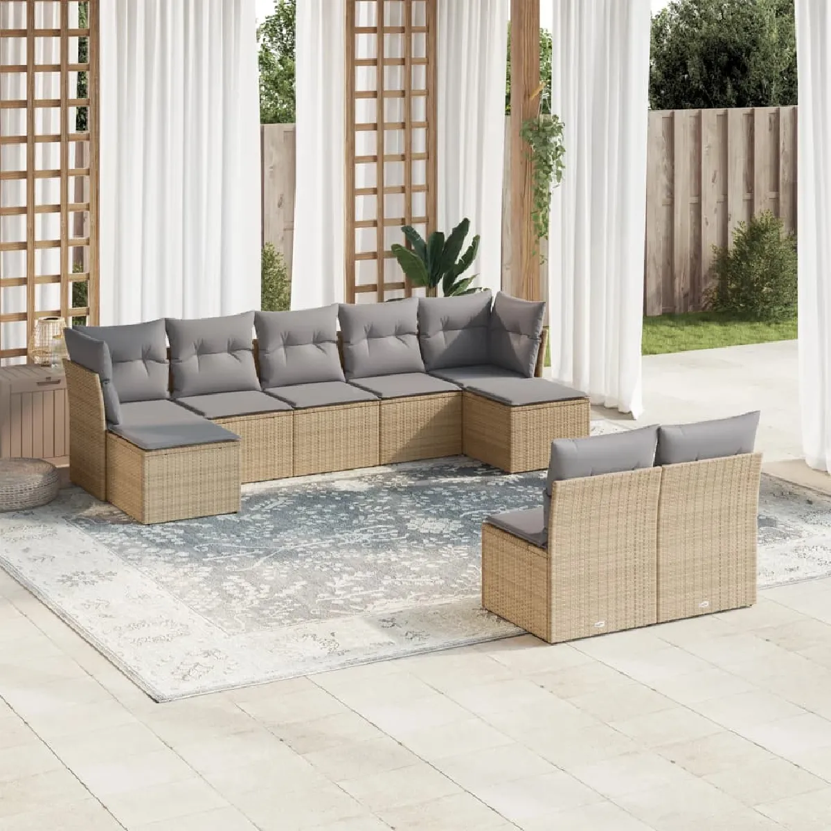 Non Communiqué Beige Salon De Jardin Modulable Vidaxl Rotin 9 Pieces 55 X 62 X 69 Cm 9 Personnes - Image 3