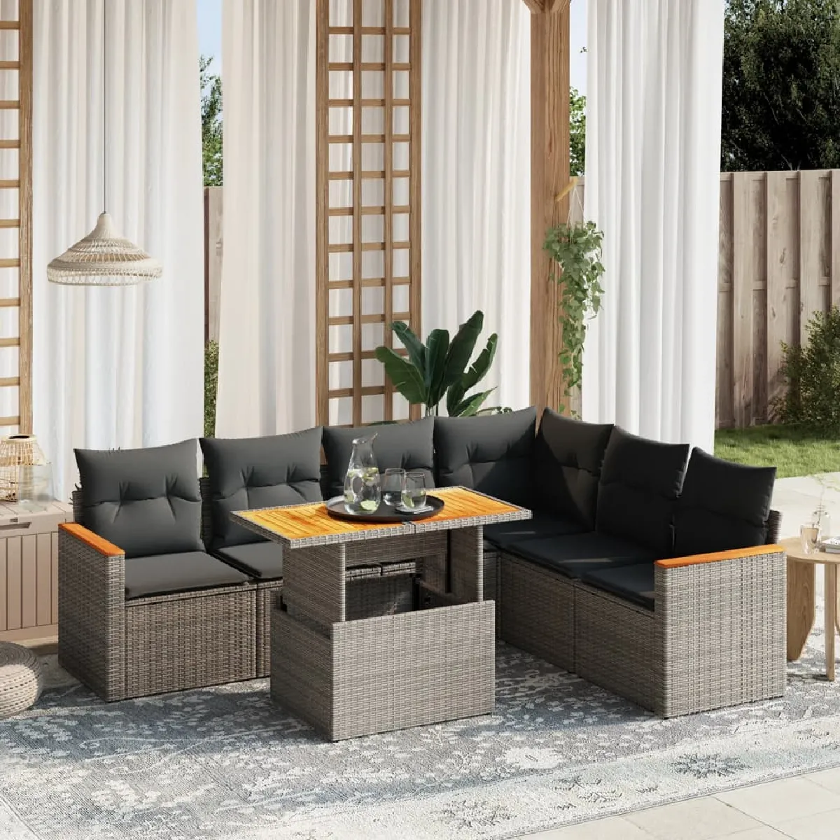 Non Communiqué Gris Vidaxl Salon De Jardin Avec Coussins 7 Pcs, Canapés De Terrasse, Ensemble De Meubles De Patio, Mobilier D'extérieur, 3273097 - Image 3