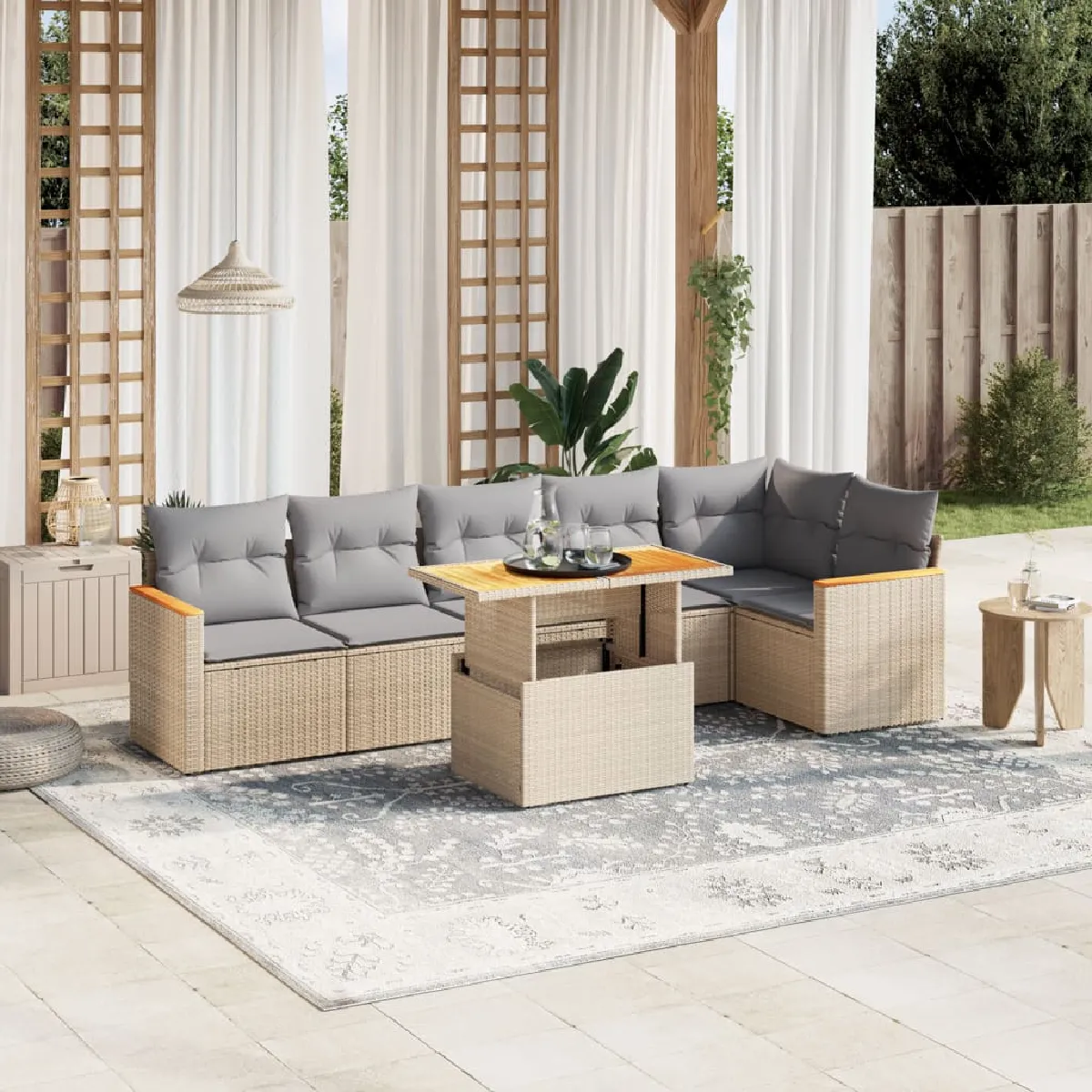 Vidaxl Salon de jardin 7 pcs avec coussins - Beige
