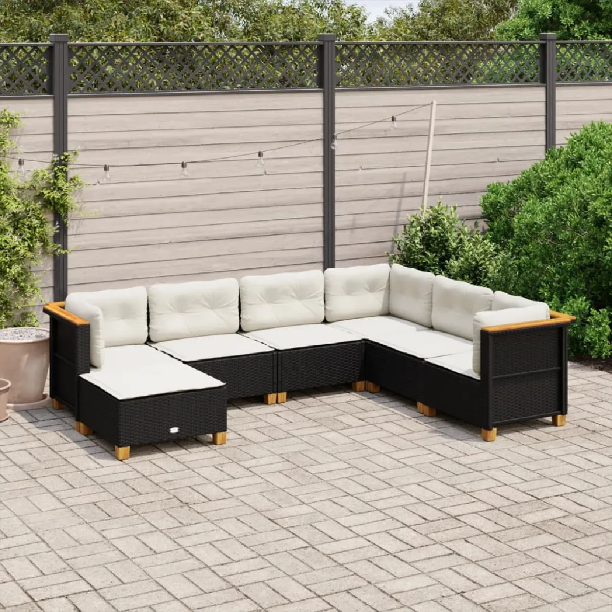 vidaXL Salon de jardin 7 pcs - Noir
