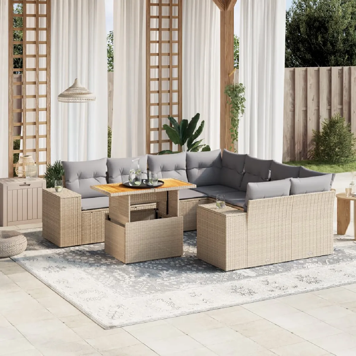 vidaXL Ensemble salon de jardin 9 pcs avec coussins Résine tressée - vue 3