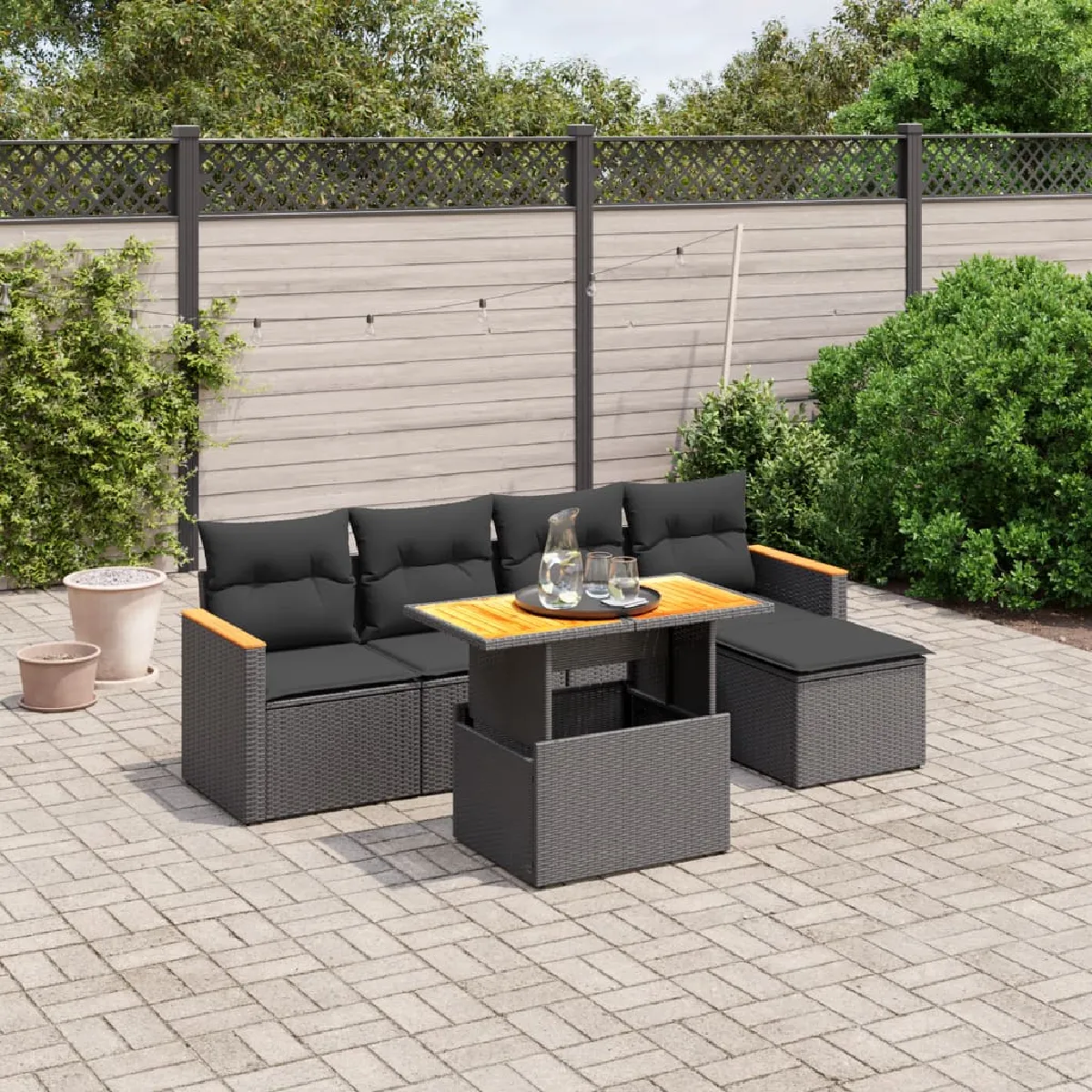 vidaXL Salon de jardin 6 pcs avec coussins résine tressée ensemble de salon ensemble de salon d'extérieur 3186736 - vue 9