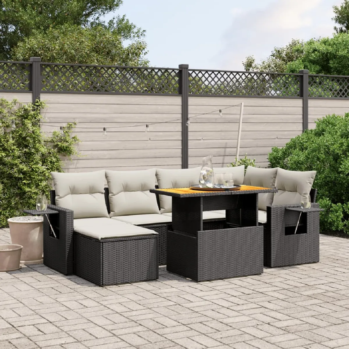 Vidaxl Noir Salon De Jardin 7 Pcs