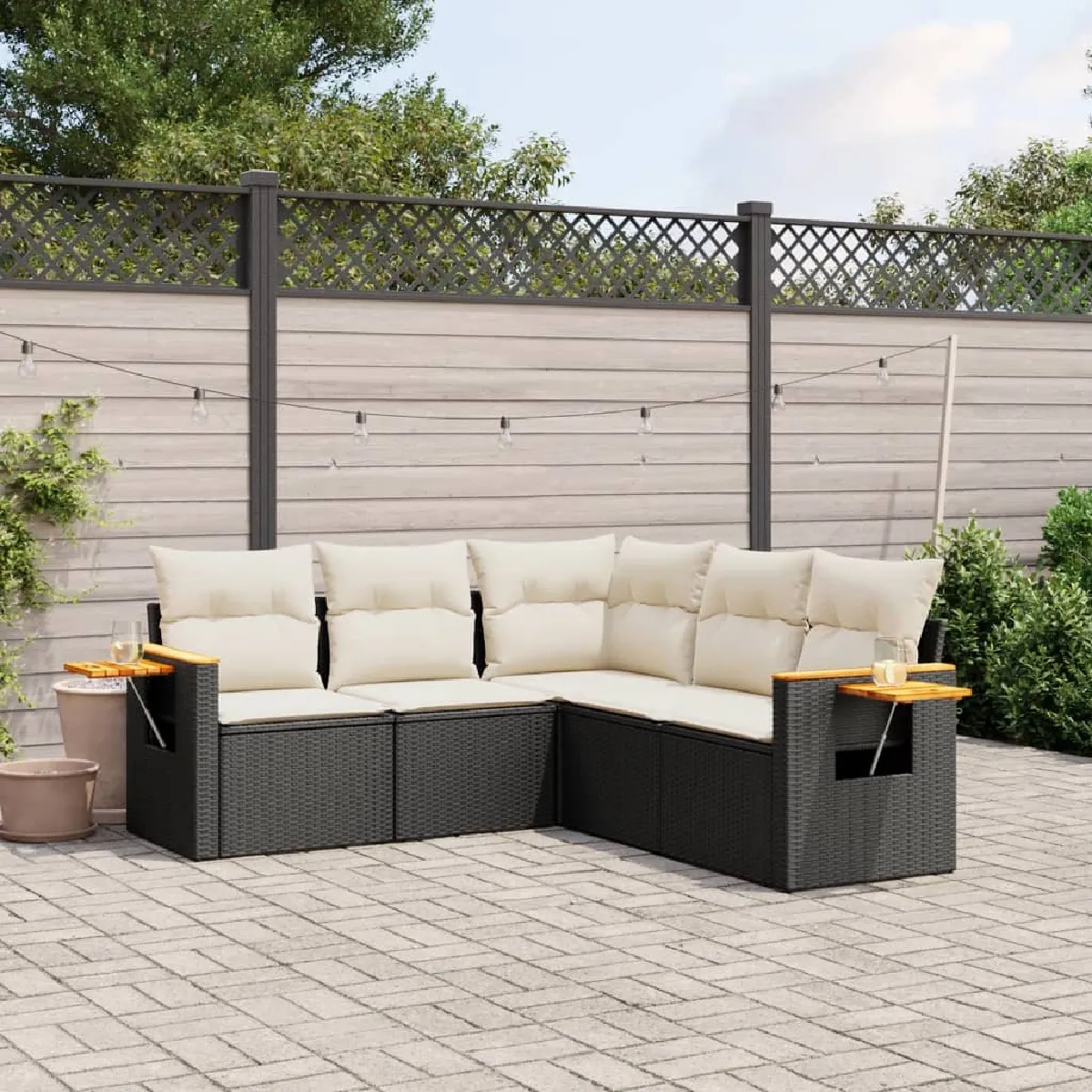 vidaXL Salon de jardin 5 pcs - Noir