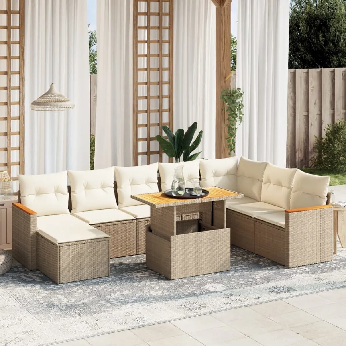 Non Communiqué Beige Salon De Jardin Modulable Vidaxl Rotin 2 Pieces 8 Personnes - Image 3