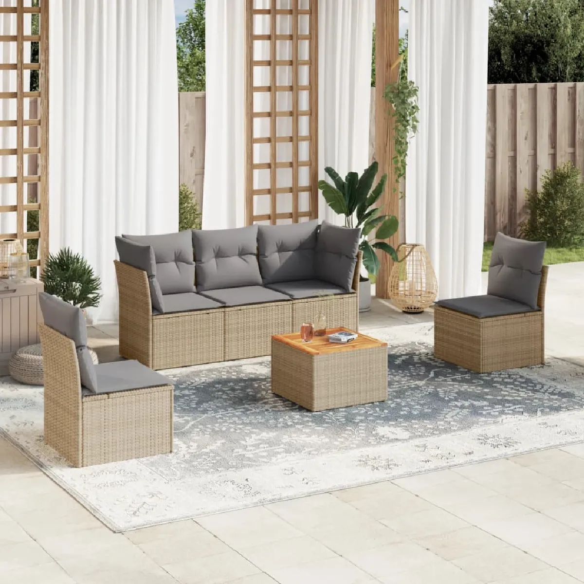 vidaXL Salon de jardin avec coussins 6 pcs - vue 2