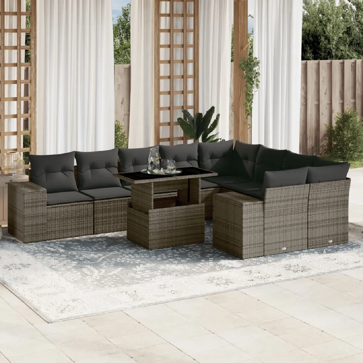 Vidaxl Salon de Jardin avec Coussins 10 pcs / Résine Tressée - vue 9