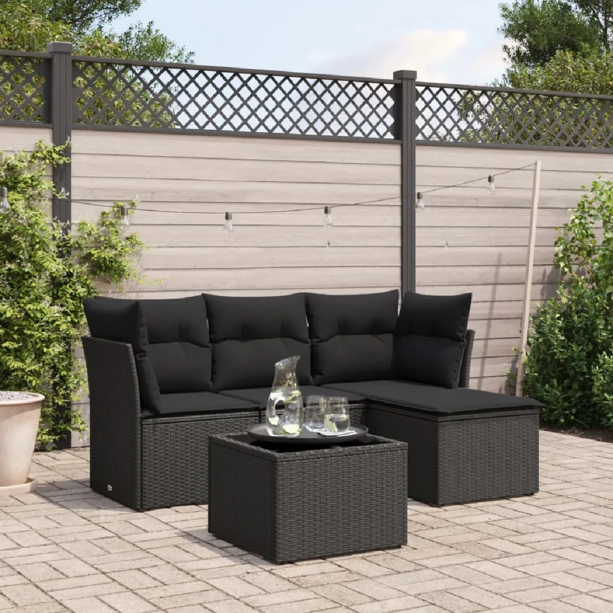 vidaXL Ensemble salon de jardin 5 pcs avec coussins Résine tressée - vue 3