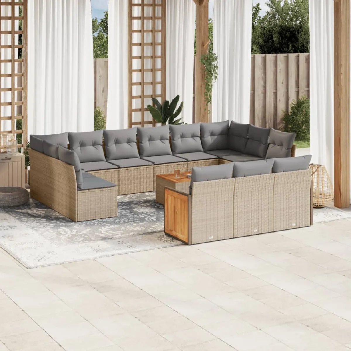 VIDAXL  Salon de jardin Beige 14 pcs R&eacute;sine Tress&eacute;e