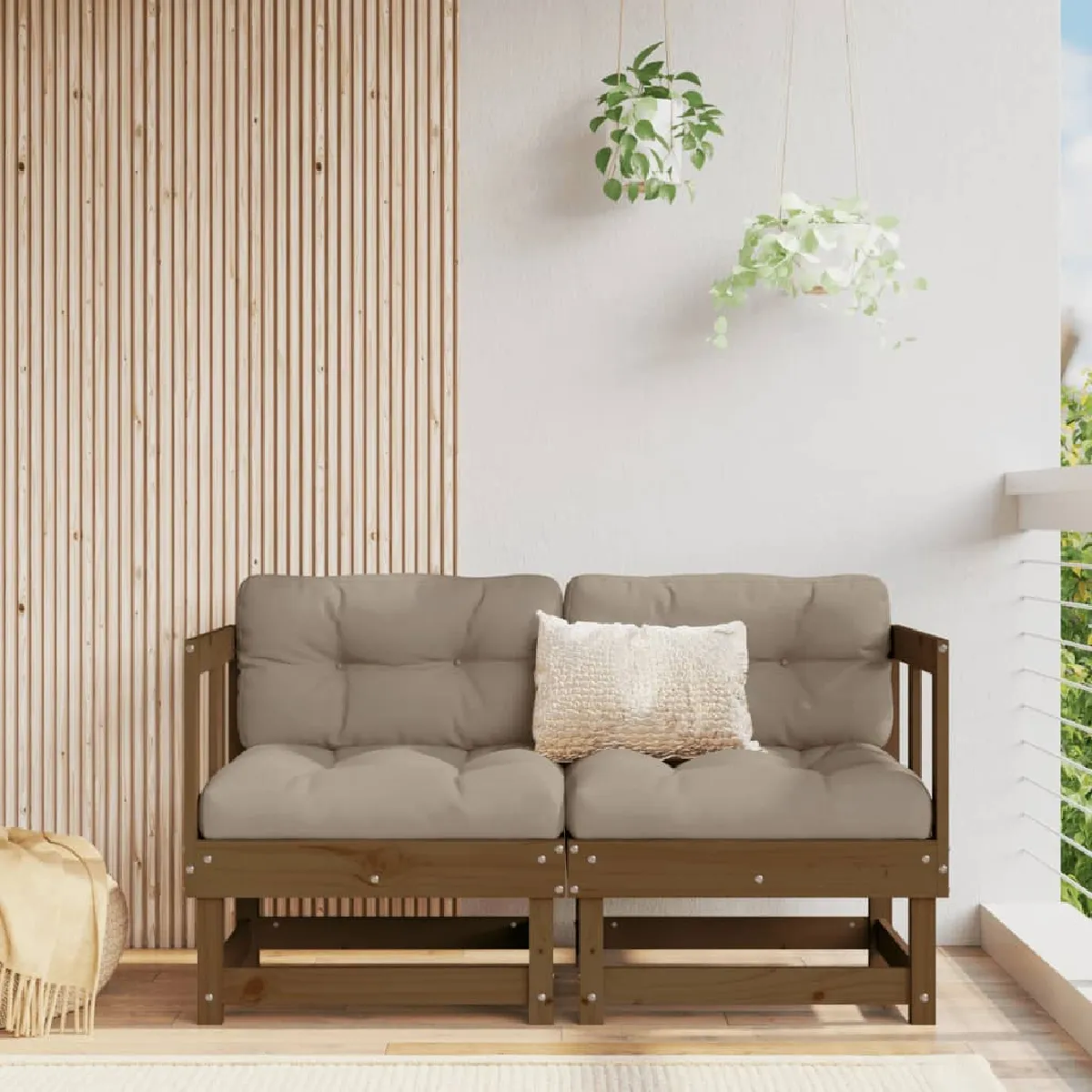 vidaXL Canapé d'angle de jardin 2 pcs Bois de pin miel