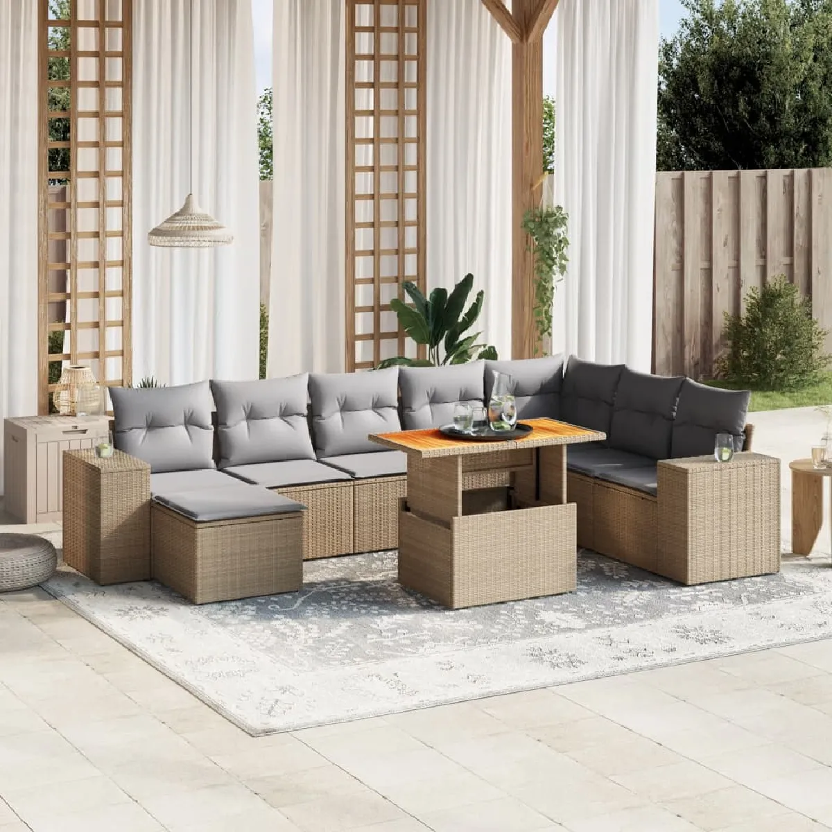 vidaXL - Salon de Jardin - 9 pièces - Beige - Image 3