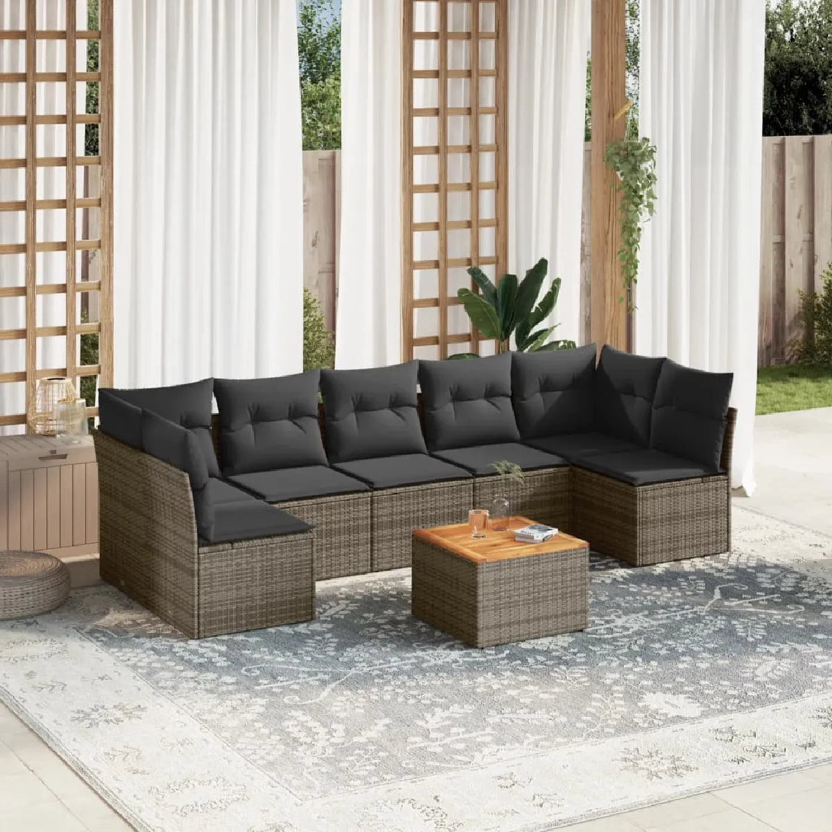 Non Communiqué Gris Vidaxl Salon De Jardin 8 Pcs Avec Coussins Résine Tressée 3223575 - Image 3