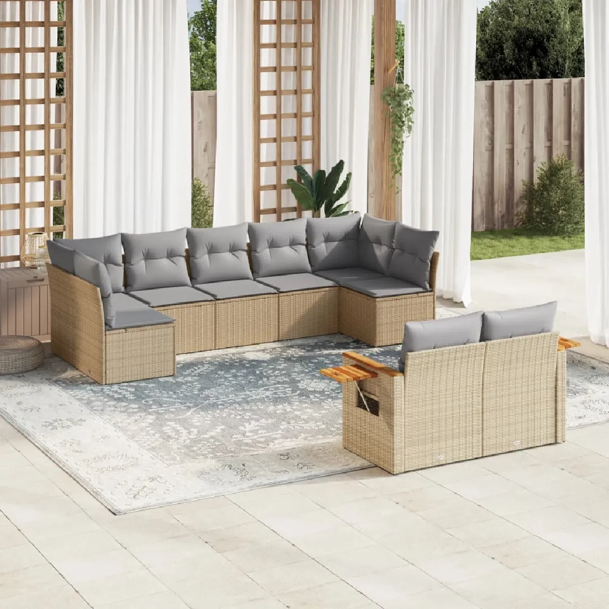 vidaXL Salon de jardin 9 pcs avec coussins - Beige