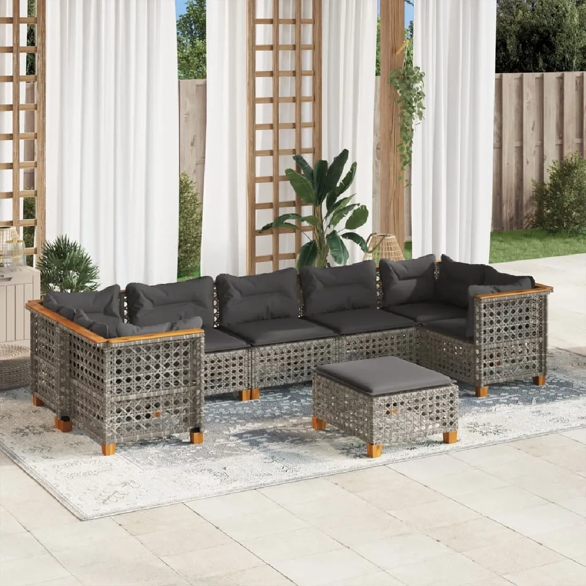 Non Communiqué Gris Salon De Jardin Modulable Vidaxl Rotin 8 Pieces - Image 3