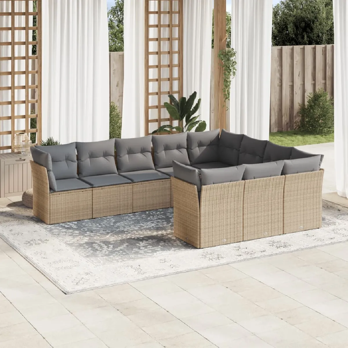 vidaXL Salon de jardin avec coussins 10 pcs - Beige