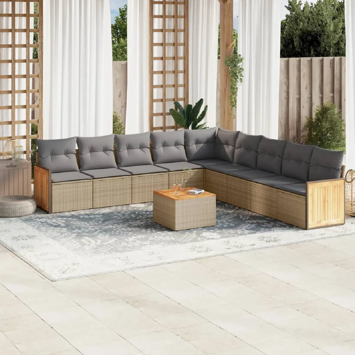 Vidaxl Beige Salon De Jardin 10 Pcs