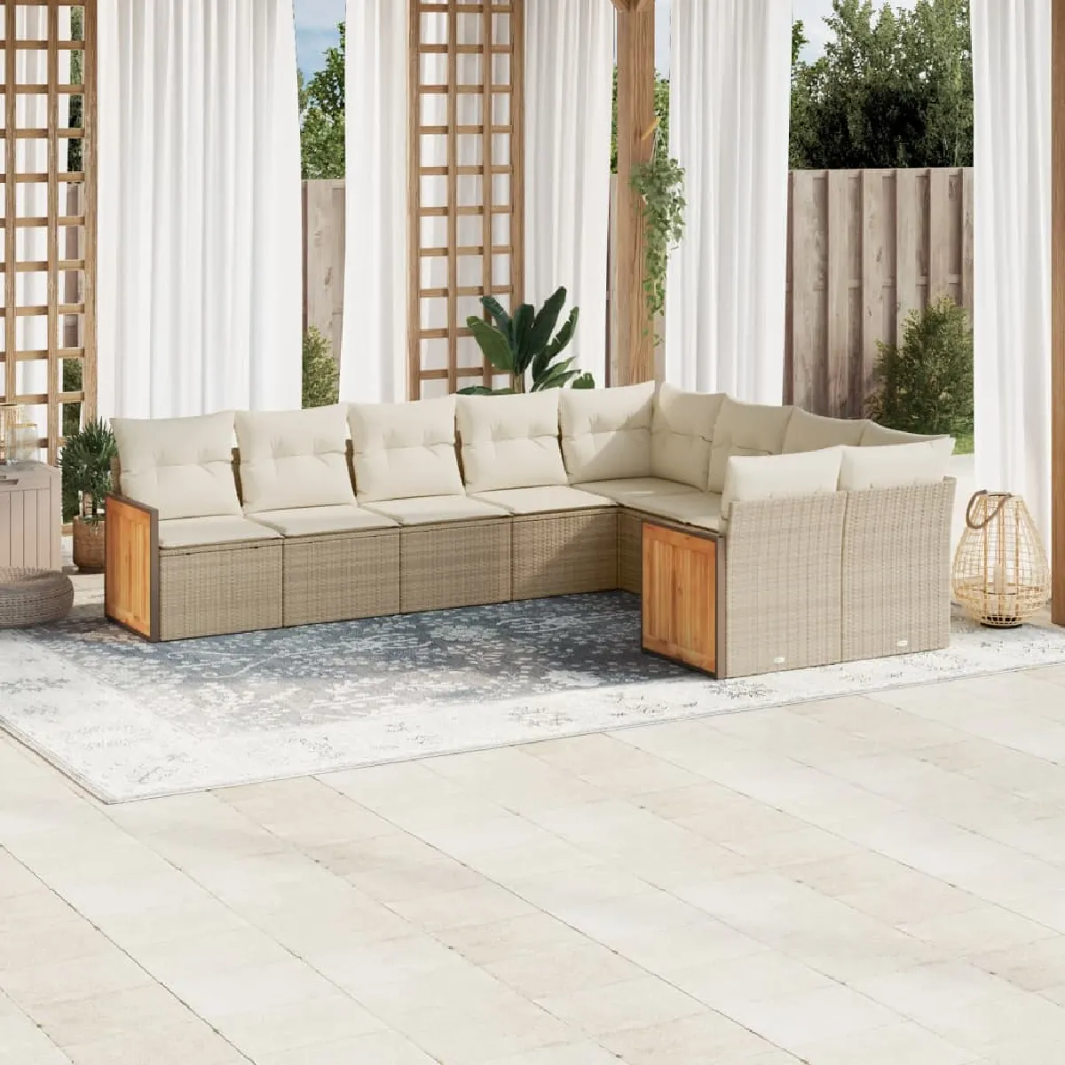 Salon de jardin vidaXL 9 pcs Résine tressée Coussins amovibles - vue 2