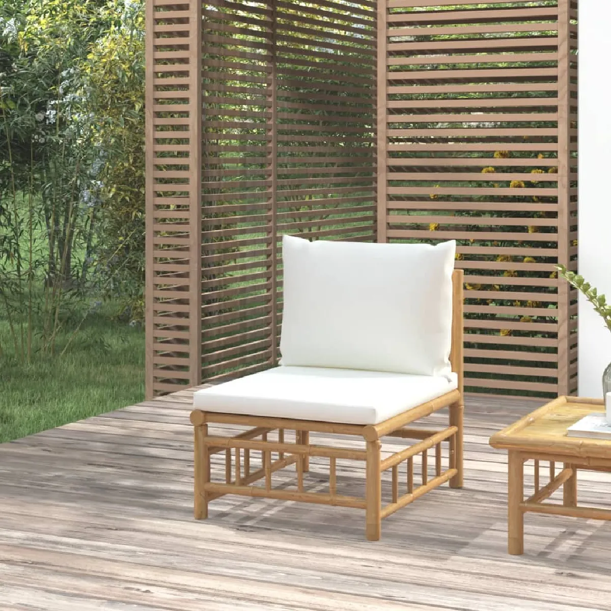 Canapé central de jardin avec coussins crème - vue 2