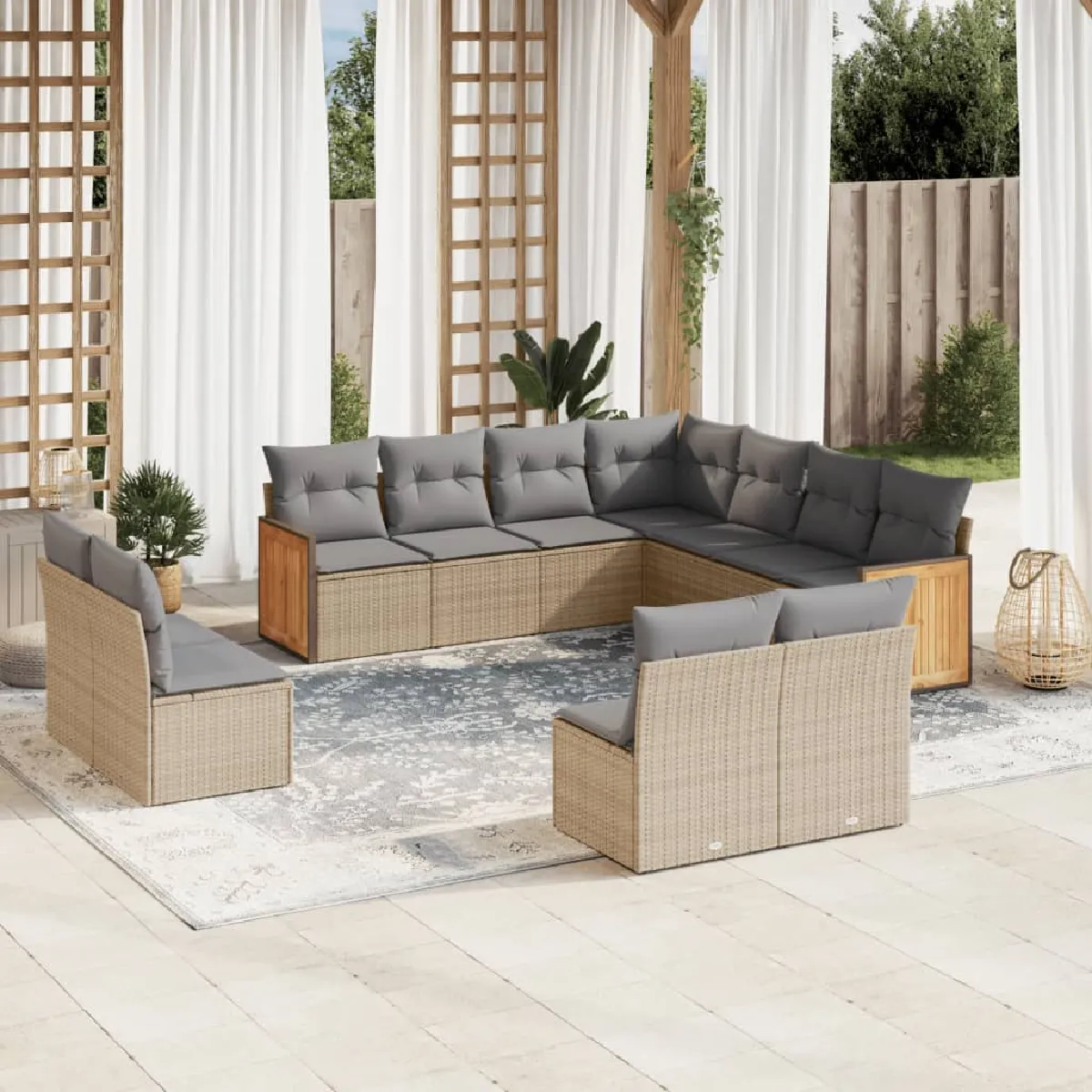 vidaXL Salon de jardin avec coussins 11 pcs Résine tressée