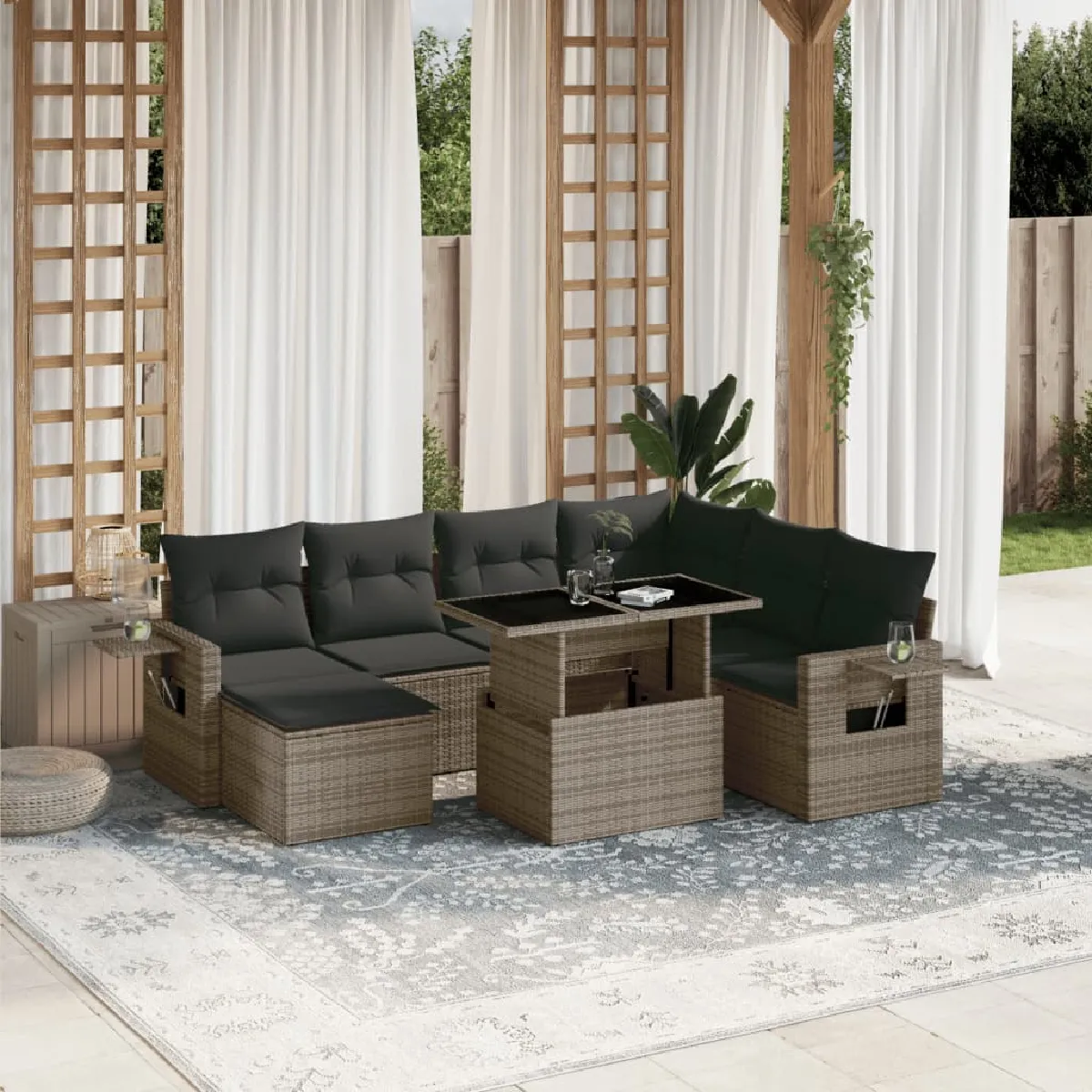 Vidaxl Gris Salon De Jardin 8 Pcs