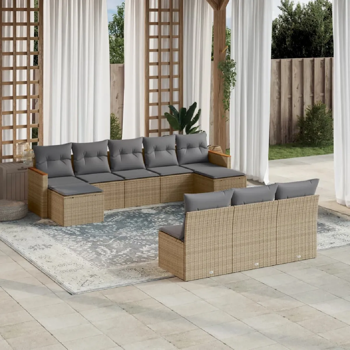 vidaXL Salon de jardin avec coussins 10 pcs - vue 4