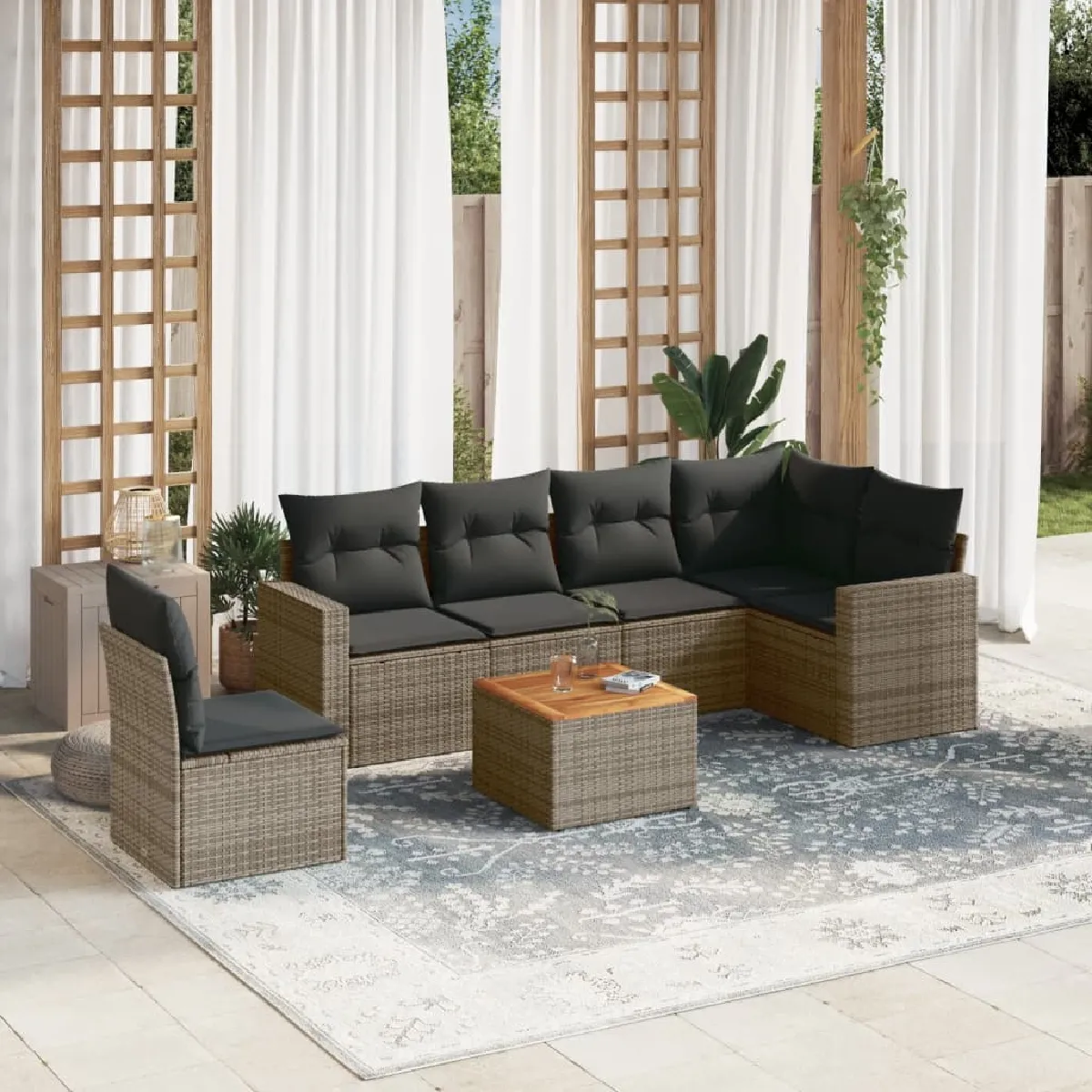VIDAXL - Salon de jardin modulable - 7 pièces - Gris - Image 3