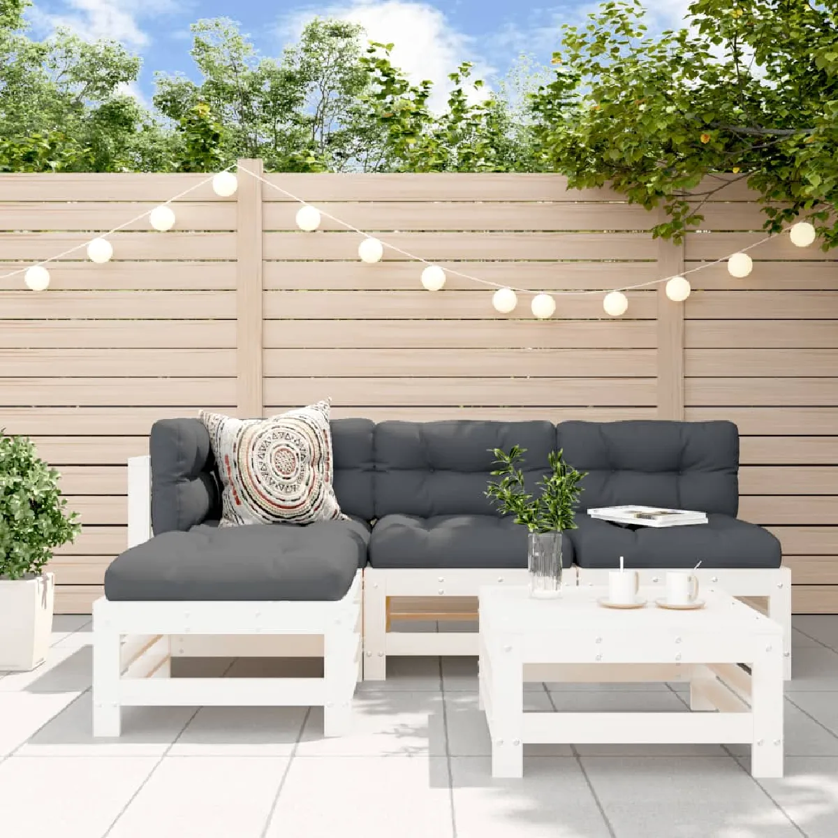 VIDAXL Salon de jardin 5 pcs bois pin blanc