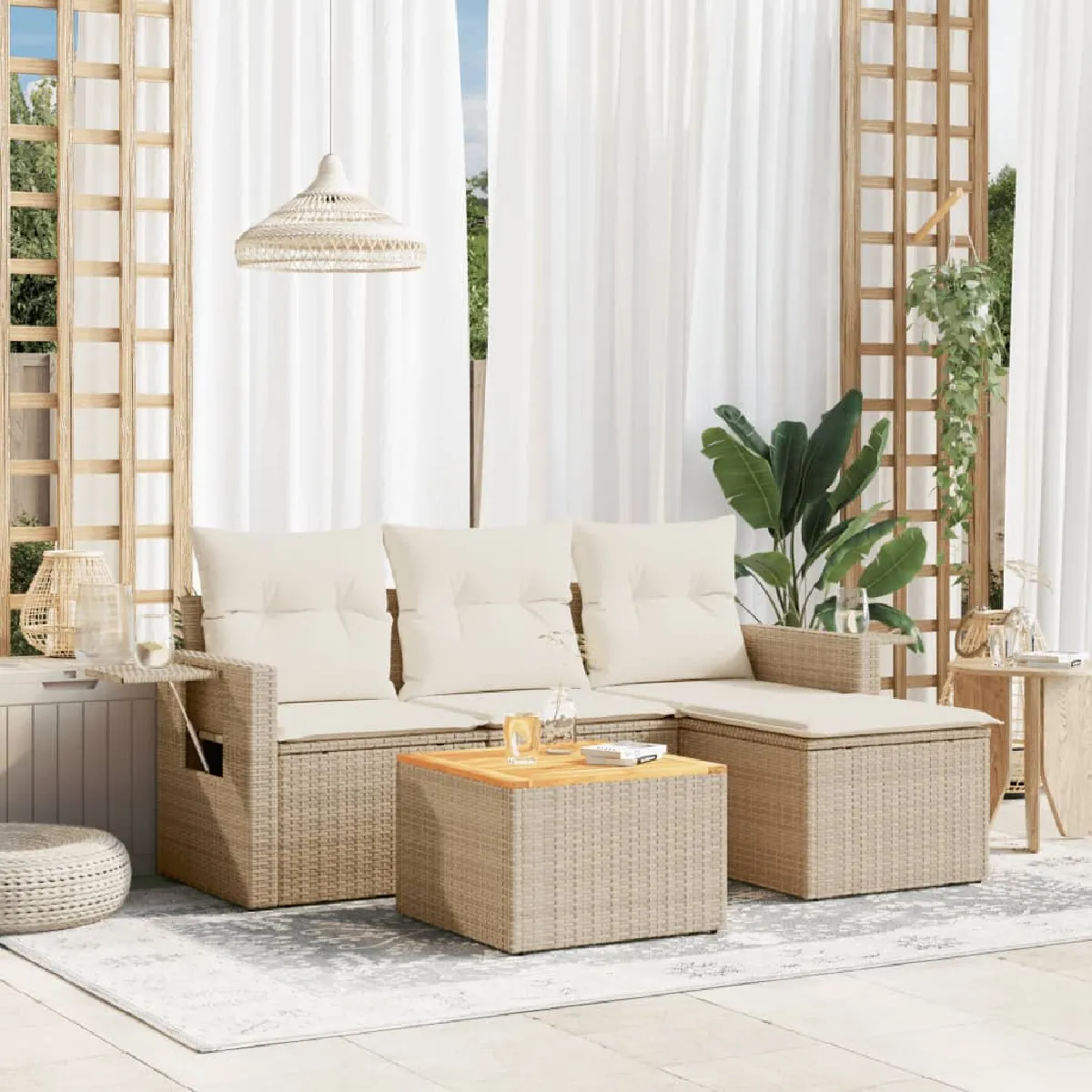 vidaXL Salon de jardin 5 pcs beige