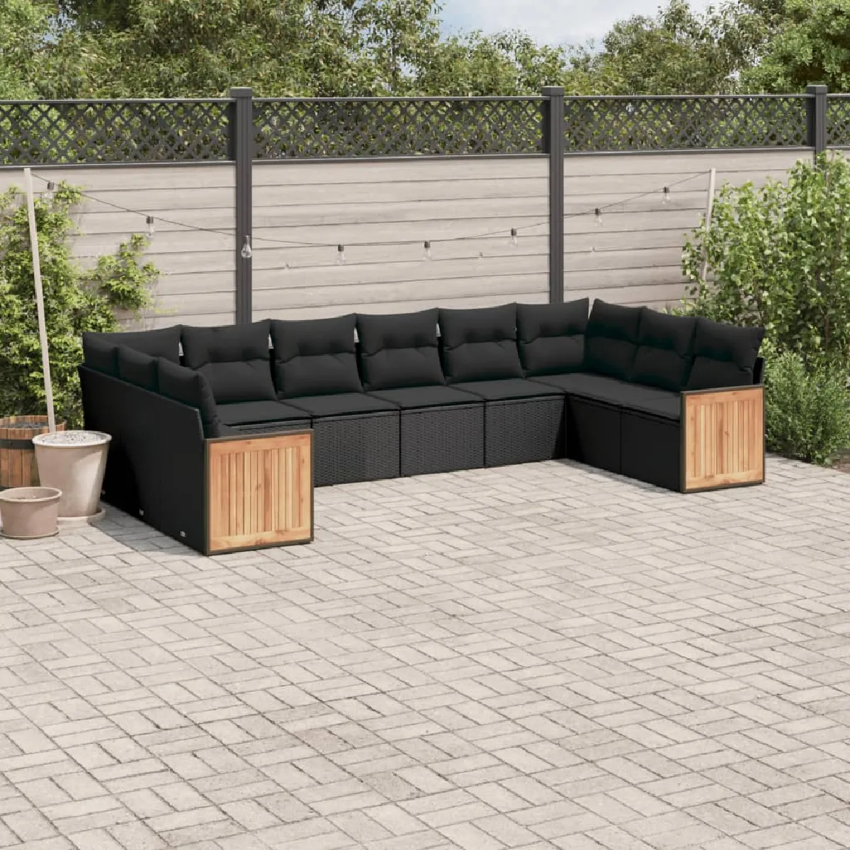 VIDAXL Salon de jardin 10 pièces avec coussins noirs - vue 3
