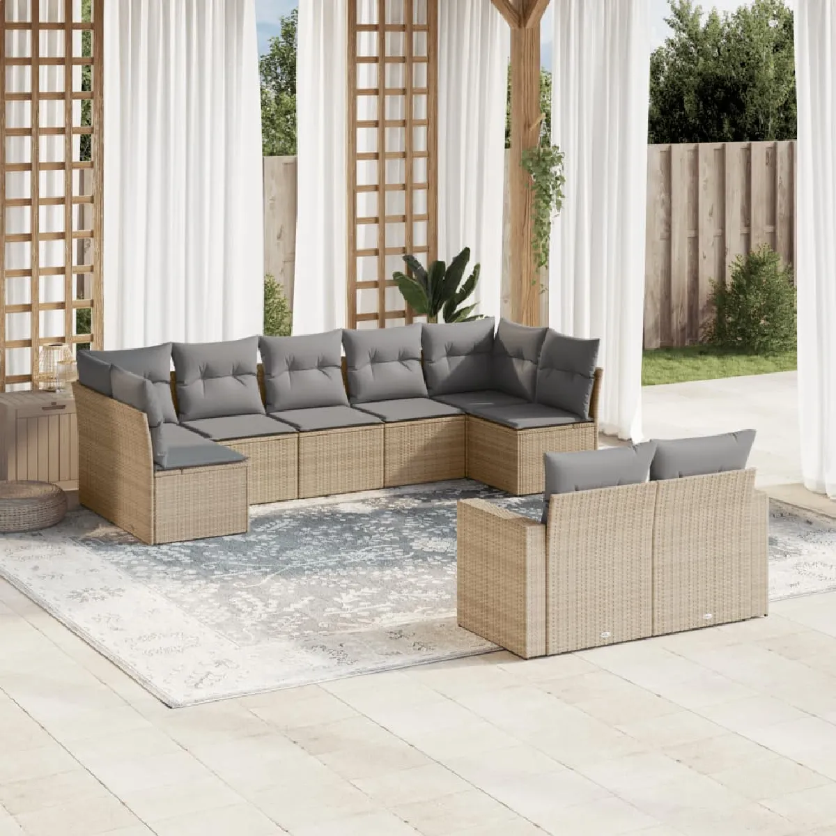 Salon de jardin vidaXL 9 pcs résine tressée - vue 10