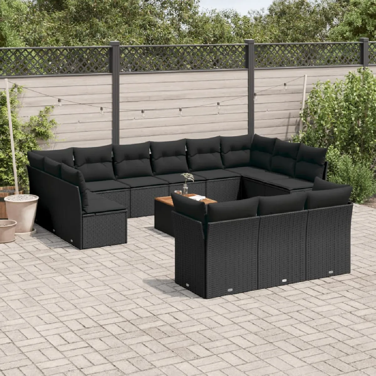 VIDAXL  Salon de jardin 14 pcs R&eacute;sine tress&eacute;e Noir