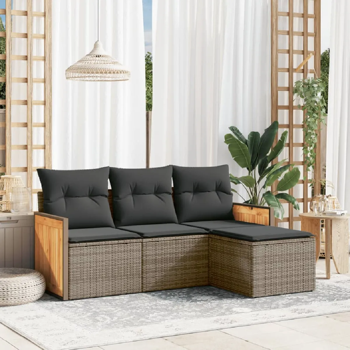 Non Communiqué Gris Vidaxl Salon De Jardin Avec Coussins 4 Pcs, Canapés De Terrasse, Ensemble De Meubles De Patio, Mobilier D'extérieur, 3227586 - Image 3
