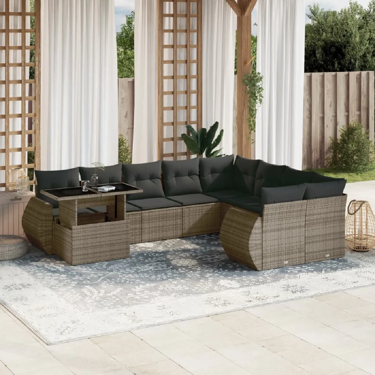 VIDAXL - Salon de jardin modulable - Rotin - Gris - 9 places - 10 pièces - Image 3