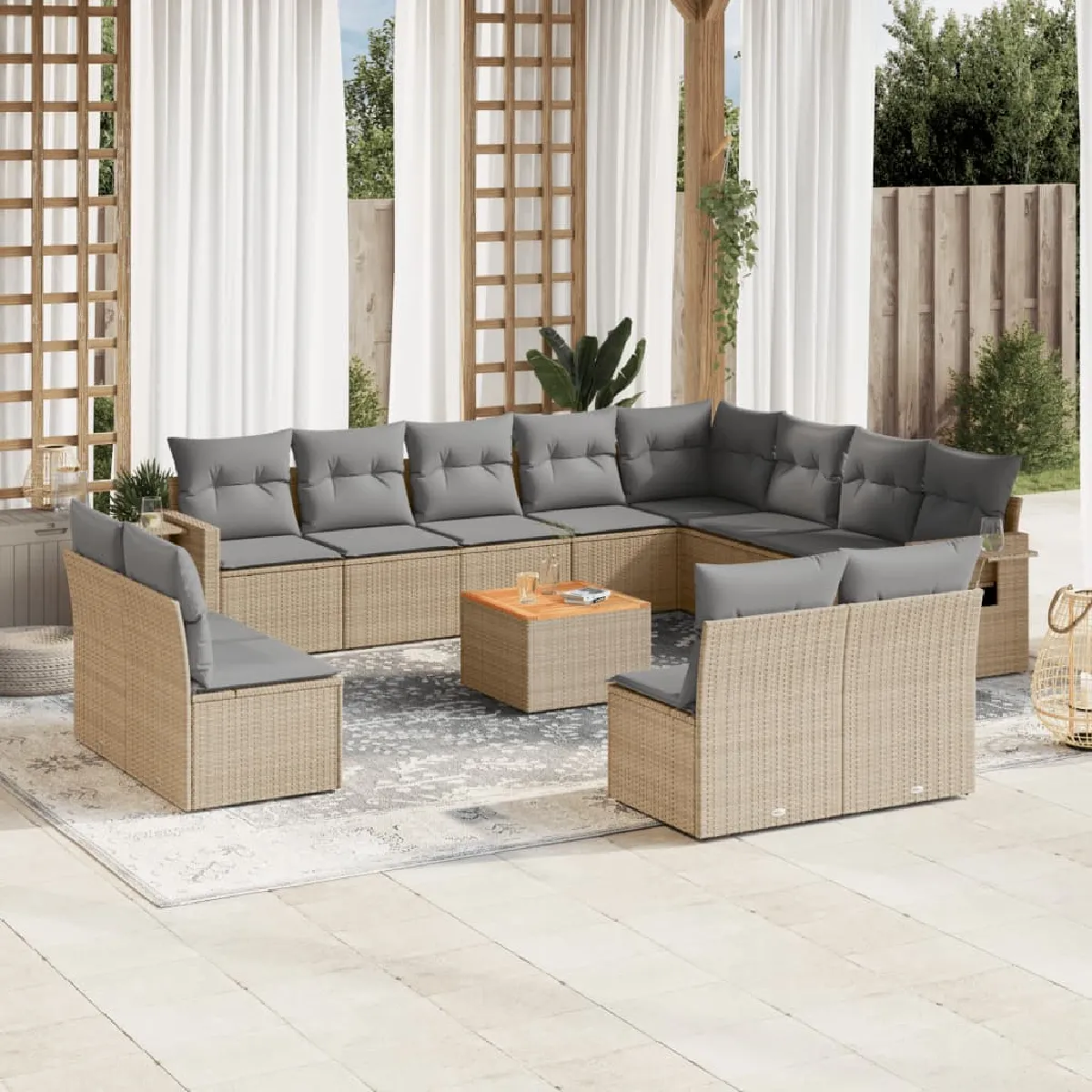 VidaXL Salon de jardin 13 pcs beige résine tressée