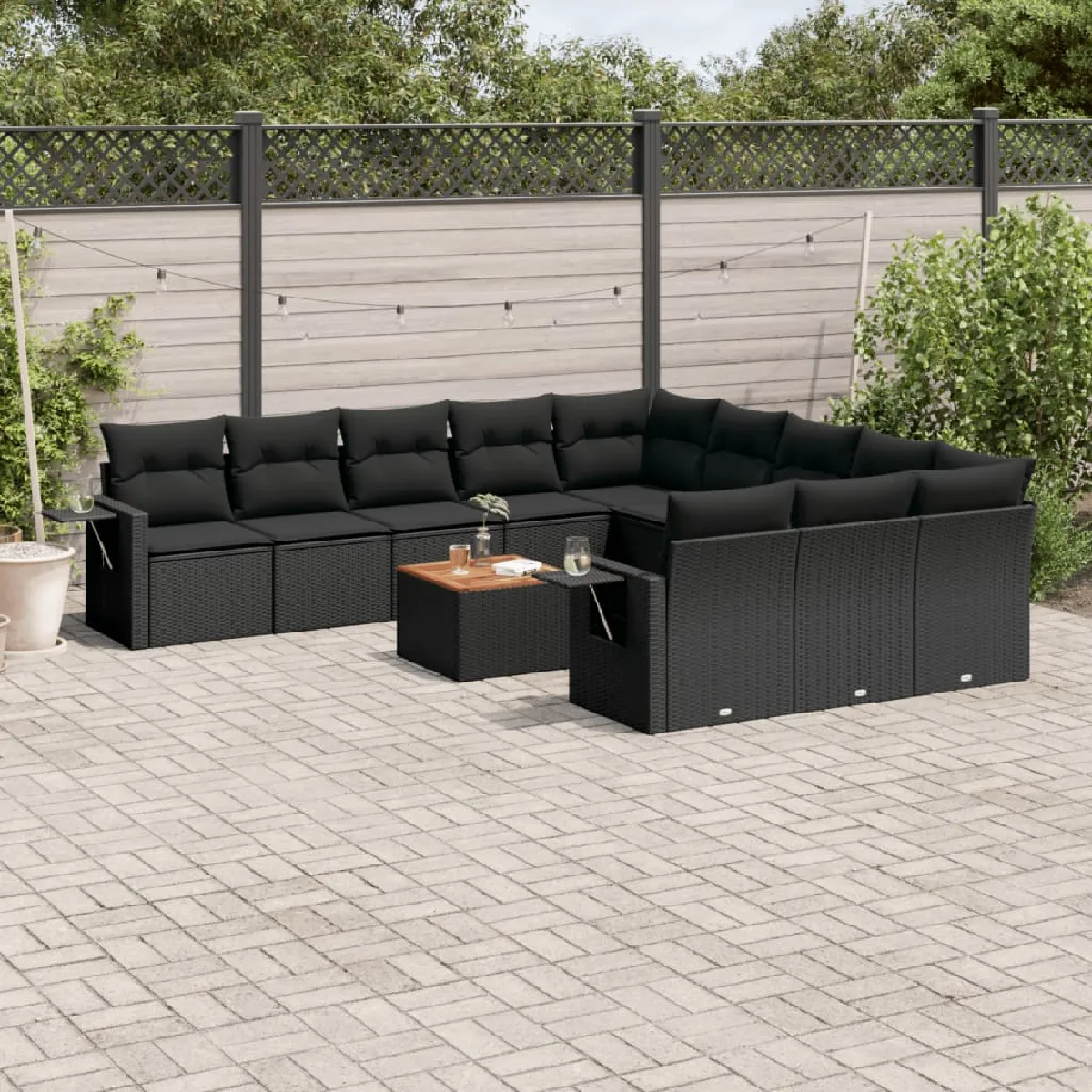 VIDAXL Salon de jardin 12 pcs - Noir résine tressée