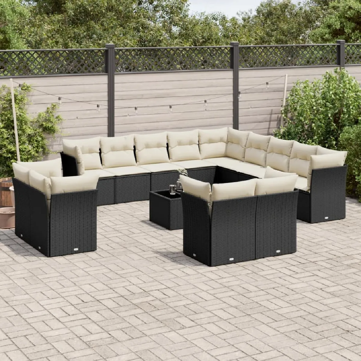 VIDAXL  Salon de jardin 14 pcs r&eacute;sine tress&eacute;e noir avec coussins
