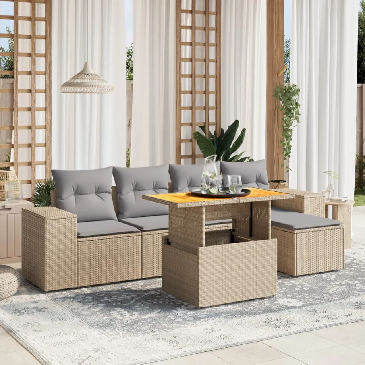 Non Communiqué Beige Vidaxl Salon De Jardin Avec Coussins 6 Pcs, Canapés De Terrasse, Ensemble De Meubles De Patio, Mobilier D'extérieur, 3275922 - Image 3