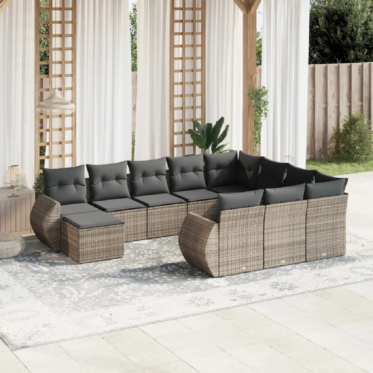 VidaXL Salon de Jardin 11 Pcs avec Coussins Résine Tressée - vue 5