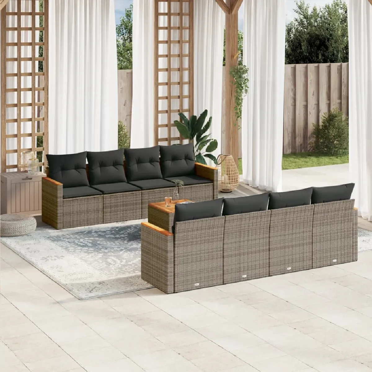 vidaXL - Salon de jardin - 9 pièces - Gris - Image 3
