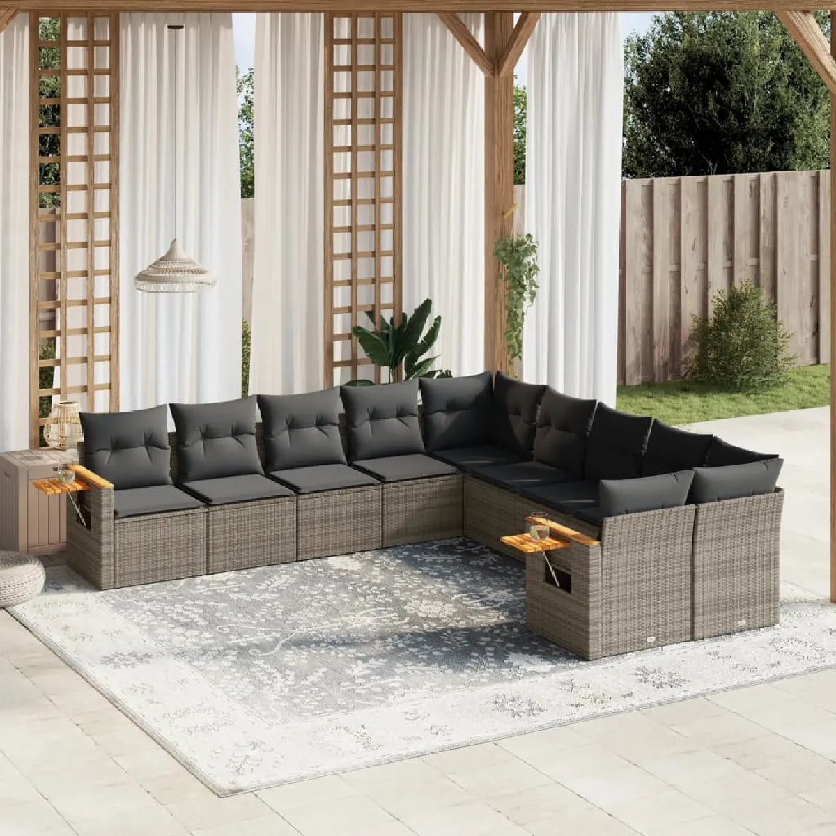 VidaXL Salon de Jardin 10 pcs avec Coussins - Gris