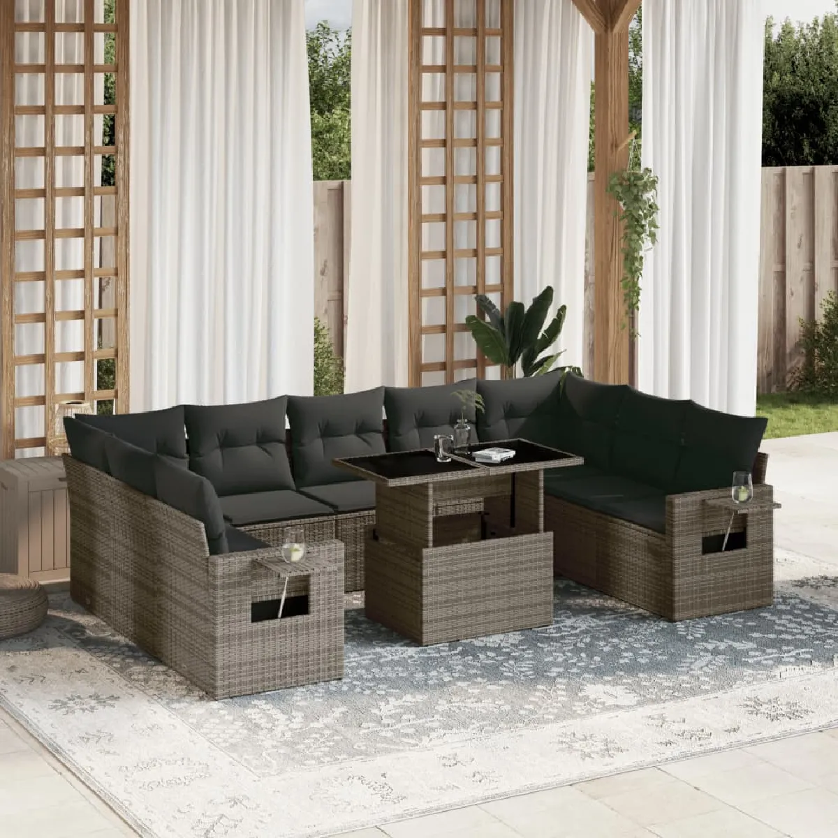 Non Communiqué Gris Salon De Jardin Modulable Vidaxl 10 Pieces Rotin 62 X 62 X 69 Cm - Image 3