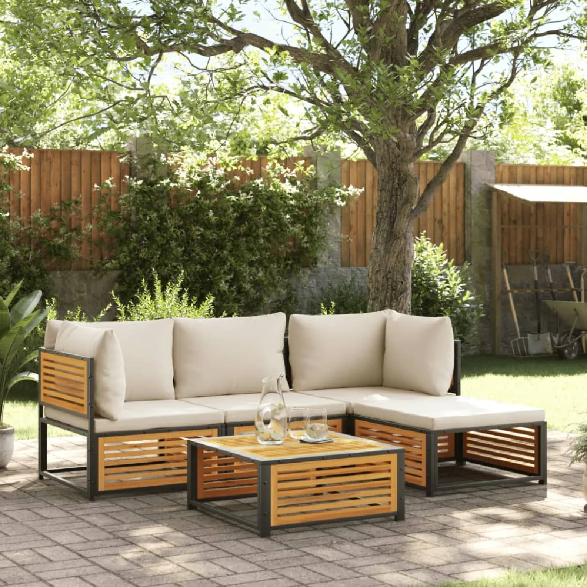 vidaXL Salon de jardin 5 pcs avec coussin Bois d'acacia solide