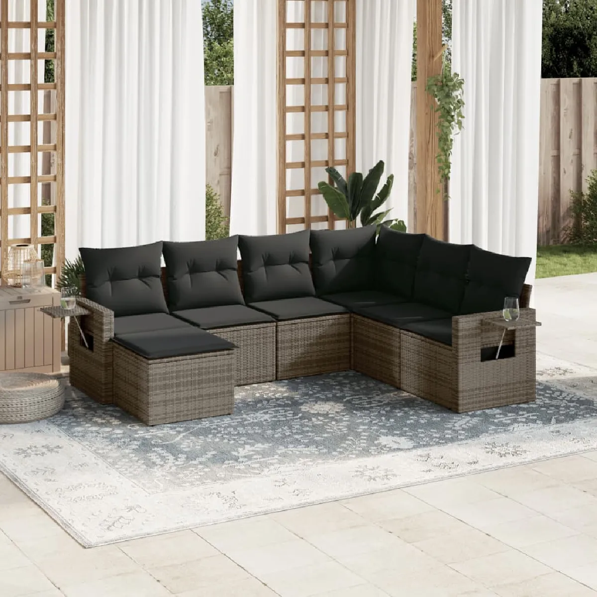 Vidaxl Gris Salon De Jardin 7 Pcs
