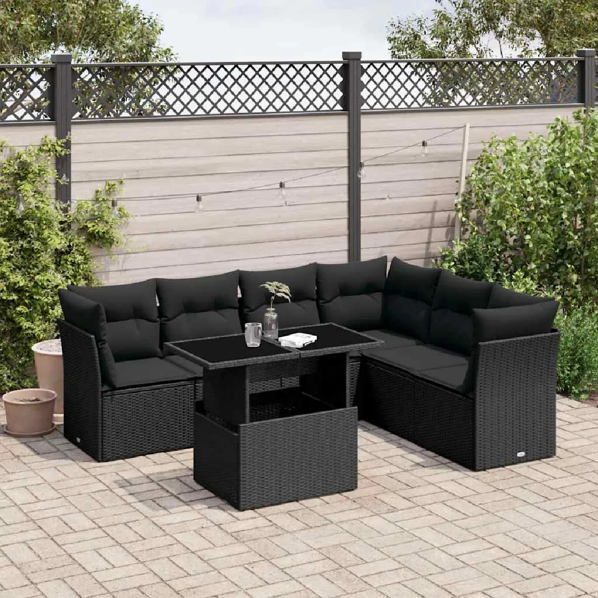 VIDAXL - Salon de jardin modulable - 7 pièces - Noir - Image 3